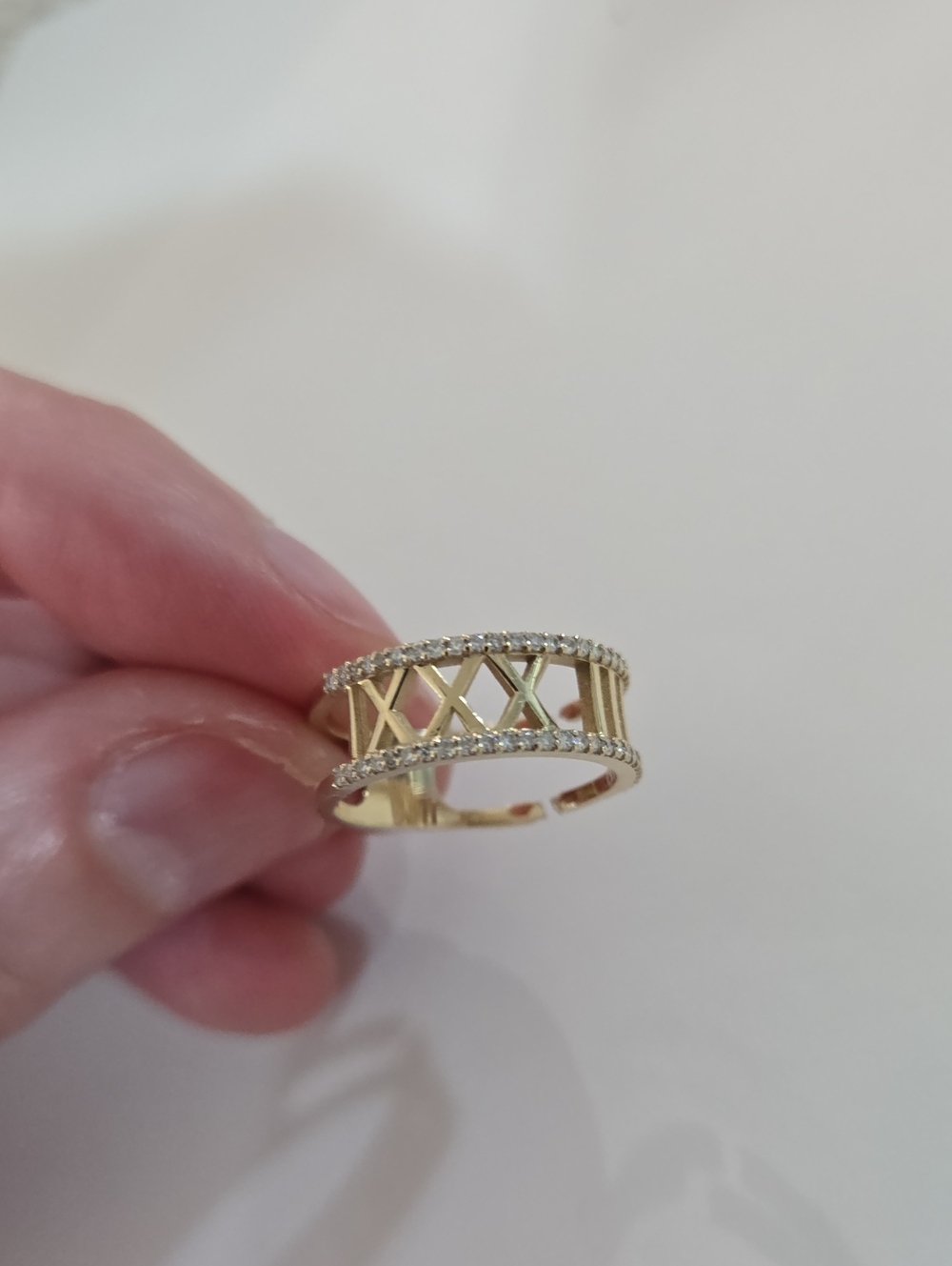 Solid 10k Yellow Gold Roman Numeral Moissanite Ring